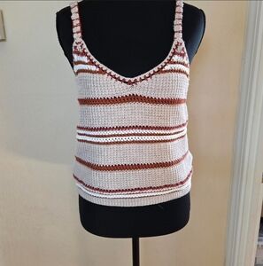 American Eagle Outfitters Tan Beige Ribbed Knit Sleeveless Tank Top Boho Y2K L